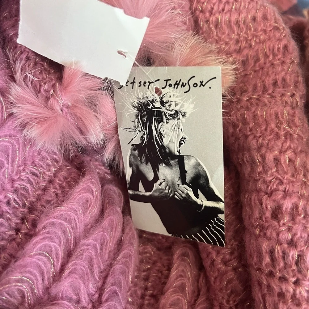 Betsey Johnson Pink Feather Sequin Fringe Knit Scarf NWT